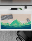 32x16 inches mouse pad with green mountains and soft peach skies, creating a peaceful, minimalist design for work or gaming.