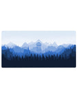 Mouse pad featuring misty blue mountain landscape, 32x16 inches, with a watchtower for a calm, serene aesthetic perfect for work or gaming.
