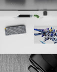Electric blue and white anime mouse pad 14x10 inches with crisp print, bold gold accents, fearless vibe.