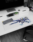 32x12 inches anime mouse pad showing a chibi Gundam mecha slashing twin blades like a comic panel.