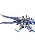 Chibi Gundam-style anime desk pad 40x20 inches with bold mecha and oversized crossed blades.