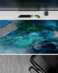 40x20 inches desk pad with oceanic abstract design, blending swirling blue and green hues to add life, movement, and tranquility to your desk.