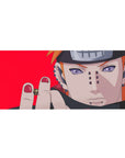 Naruto Shippuden Pain anime desk pad 36x16 inches with red backdrop, metal headband and piercings.