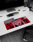 Intense 28x12 mouse pad featuring Nayuta in a crimson battlefield with glowing eyes and razor-sharp fangs for a powerful, unhinged aesthetic