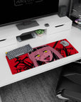 Powerful 32x12 mouse pad featuring Nayuta in a crimson battlefield with glowing eyes and fangs for a dramatic, unhinged desk atmosphere