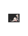 Classic anime fox girl mouse pad 14x10 inches with snowy hair, fluffy ears, sporty black outfit, tattoo.
