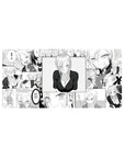 Flirty manga collage anime girl mouse pad, comic panels and bold speech bubbles, 32x16 inches.