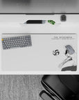 32x16 inches black-and-white anime mouse pad with sharp airy ink lines and calm white-space vibe.