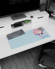 28x12 inches anime mouse pad showing a faceless pink-haired girl wearing deep navy headphones, centered.