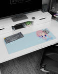 32x12 inches extended mouse pad showing a pink-haired anime girl in navy headphones, clean modern idol scene.