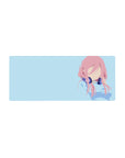 28x12 inches anime girl mouse pad with faceless pink-haired idol in navy headphones on sky blue.