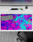 Electric 32x16 mouse pad with neon pink, electric blue, and purple swirls for a bold, creative, and exciting workspace aesthetic