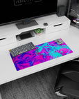 Vivid 28x12 mouse pad with neon pink, electric blue, and purple swirls, bringing a pop of color and energy to your desk