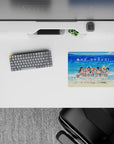 Ocean-blue seaside anime girl mouse pad with red ribbons and school uniforms, 14x10 inches.
