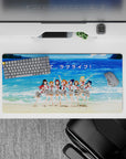 Ocean-blue beach vibe anime girl mouse pad 32x16 inches with red ribbon accents and nostalgic feel.