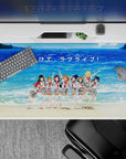 Ocean blue beach mood anime desk pad 40x20 inches, sparkling sea backdrop and red ribbon accents.