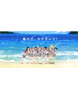 Love Live! Sunshine!! anime girl desk pad 36x16 inches with Aqours in school uniforms by the sea.
