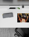 Classic anime mouse pad 14x10 inches in gold, icy blue, and deep black tones with dramatic shadows.