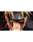Naruto and Sasuke anime desk pad 40x20 inches with Leaf headband, splatter effects, and shadows.