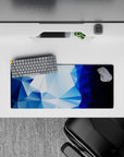 Bold 28x12 mouse pad featuring icy blue tones and geometric shapes for a cool, modern vibe with crystalline elegance
