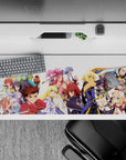 36x16 inches anime mouse pad in crisp white, deep navy, and bright gold accents with bold, lively energy.