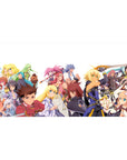 40x20 inches anime desk pad with full party lineup, swords raised, flowing capes, poster-style scene.