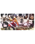 Mouse pad featuring Mikasa Ackerman, 32x16 inches, with manga and full-color action for strength, resolve, and loyalty.