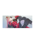 Mouse pad featuring Zero Two, 28x12 inches, with her iconic lollipop and red uniform for a striking, rebellious look.