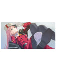 Mouse pad with Zero Two, 32x16 inches, featuring her cool lollipop and red uniform for a rebellious, mecha anime-inspired design.