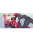 Mouse pad featuring Zero Two, 36x16 inches, with her lollipop and red uniform, capturing her effortless cool and rebellious charm.