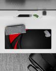 28x12 inches mouse pad with Red Precision design, blending red curves and a textured black backdrop with diamond patterns for a professional atmosphere.