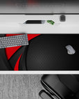 36x16 inches mouse pad with Red Precision design, showcasing bold red curves against a textured black backdrop with intricate diamond patterns.