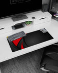 My Hero Academia mouse pad, 28x12 inches, featuring Red Precision design, with bold red curves and black backdrop with diamond patterns for a sleek look.