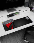 Artistic 32x12 inches mouse pad featuring Red Precision design, with red curves on a textured black backdrop and diamond patterns for sleek performance.
