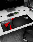 Artistic 36x16 inches mouse pad featuring Red Precision design, with smooth red curves and black backdrop with diamond patterns for sleek performance.