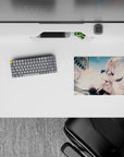 Pastel peach clouds and cool gray skyline anime mouse pad 14x10 inches, calm dreamy fairytale vibe.