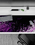 Cosmic 36x16 desk pad with swirling violet tones and intricate bubbles for an otherworldly, space-inspired workspace atmosphere