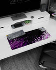 Cosmic 28x12 mouse pad featuring violet swirls and intricate bubbles for an otherworldly, mysterious desk design