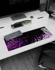 Cosmic 32x12 mouse pad featuring galaxy bubbles and violet swirls, creating an enchanting, mysterious workspace vibe
