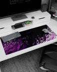 Mystical 36x16 anime desk mat with galaxy bubble design in violet tones, perfect for dreamers seeking a cosmic touch to their desk
