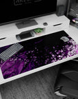 Otherworldly 40x20 anime desk mat with swirling violet tones and bubble details, perfect for space lovers seeking a cosmic workspace