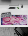 32x12 inches mouse pad with Zero Two, cherry blossoms, and dreamy light effects for a romantic, nostalgic workspace atmosphere.