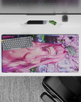 32x16 inches mouse pad with Zero Two, pink cherry blossoms, and dreamy light effects for a serene, elegant desk vibe.