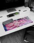 Artistic 32x12 inches mouse pad featuring Zero Two with soft pink cherry blossoms and dreamy light effects for a serene, elegant design.