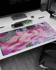 Large 40x20 inches mouse pad featuring Zero Two with soft pink cherry blossoms and dreamy light effects for a beautiful, romantic effect.
