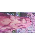 Mouse pad featuring Zero Two, 40x20 inches, with soft pink cherry blossoms and dreamy light effects for a serene, romantic vibe.