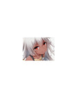 Classic anime girl mouse pad 14x10 inches with silver hair, ember eyes, and a cute armored shoulder.