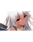 Anime girl desk pad 40x20 inches with silver hair, ember eyes, and a cute armored shoulder detail.