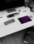 Iconic 14x10 mousepad celebrates Digital Rain with bright pink cascading characters, dark backdrop, and neon elegance