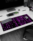Neon artwork on 36x16 mousepad captures the essence of a digital world with dynamic, cascading motion
